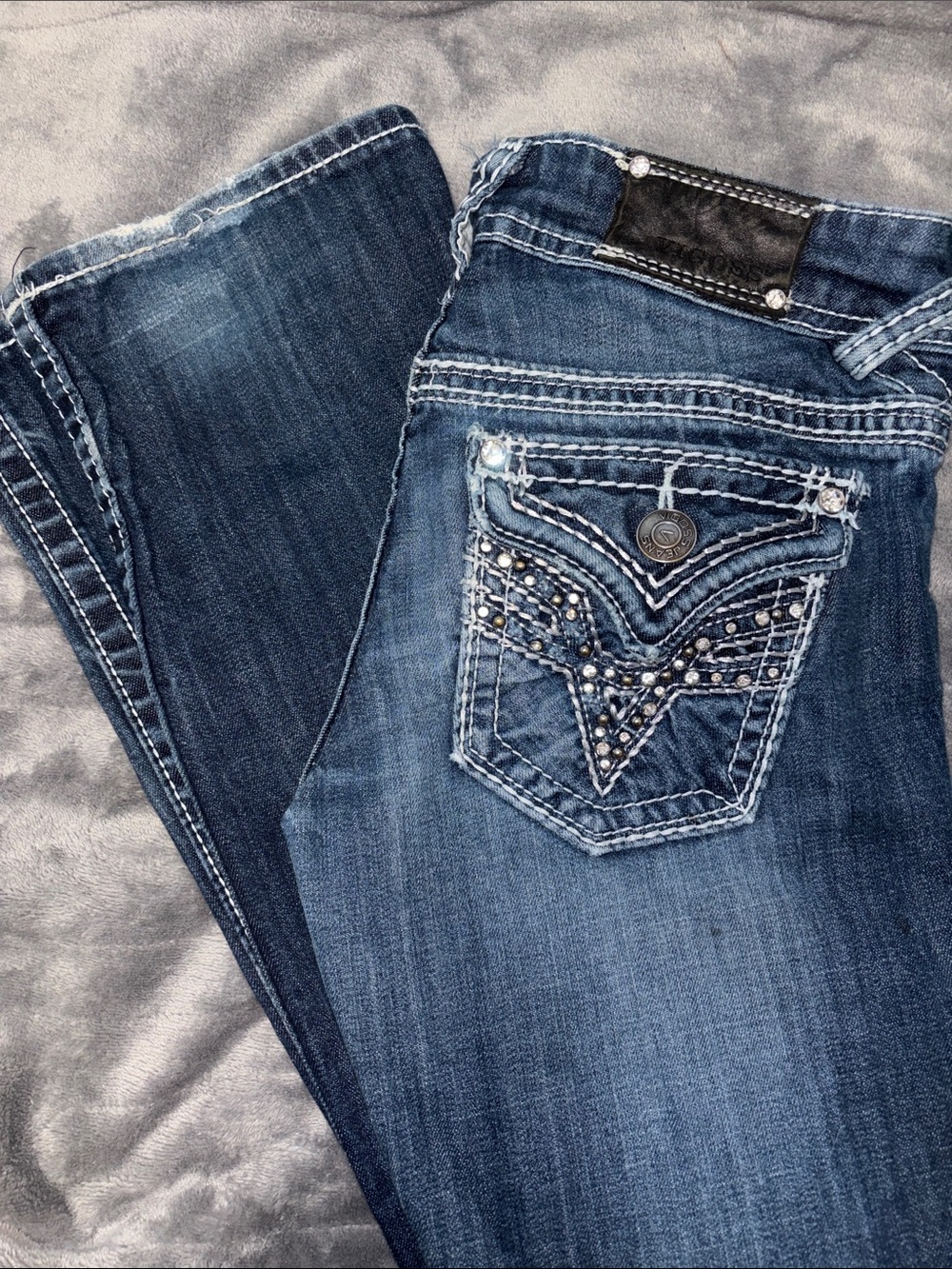 Vigoss Dark Blue Women's Embellished Pocket Designer Bootcut Jeans